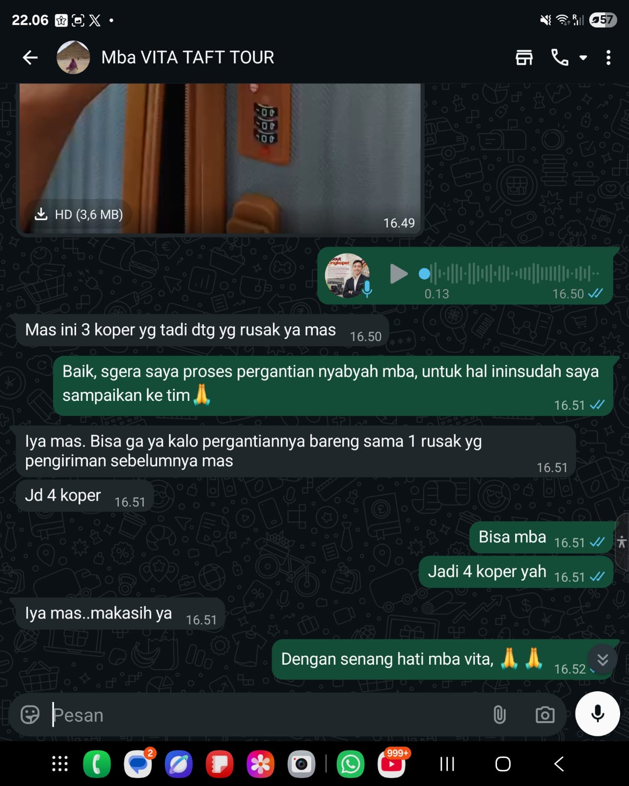 Percakapan TAFT Tour mengenai proses penggantian koper
