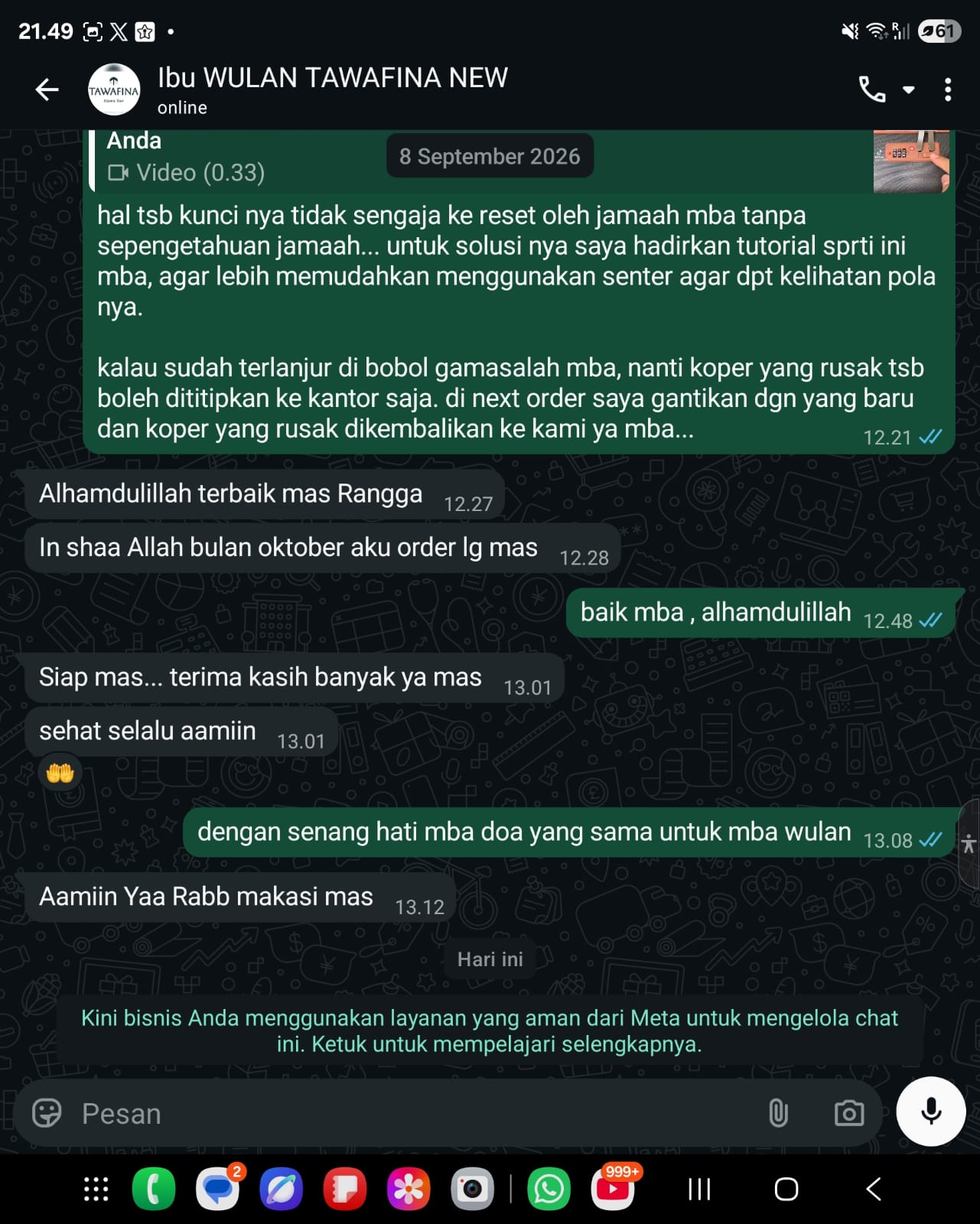 Percakapan TAWAFINA mengenai solusi dan rencana order lagi